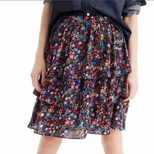 J Crew Womens 4 Kaleidoscope Skirt Star Print Tiered Ruffled Mini Black
